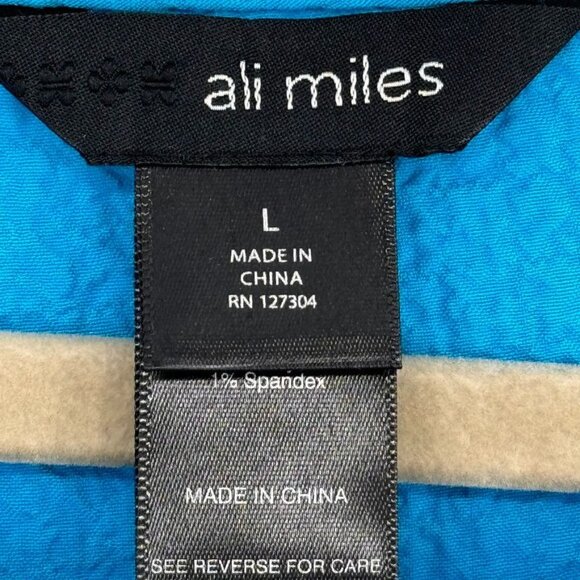 Ali Miles Womens Blue crinkle Tunic Top size large Button Detailing 3/4 sleeve - Picture 3 of 13